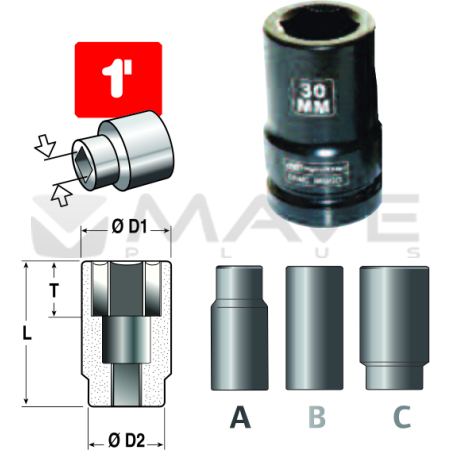 Nástrčná hlavice-ořech S68M35L 1" 35mm prodoužený